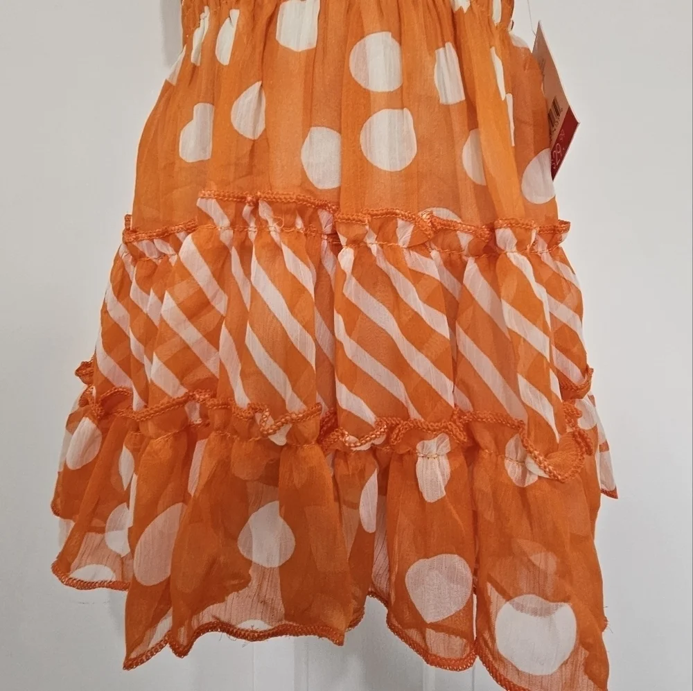 Lele For Kids Orange Polka Dot & Stripe Ruffled Summer Dress